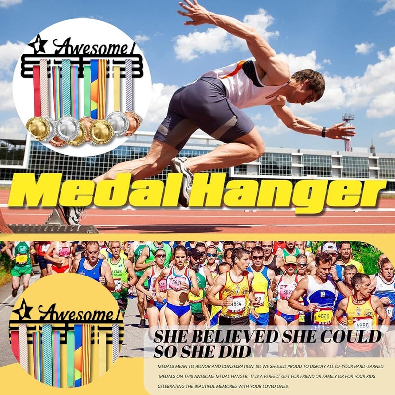 Resama Medal Hanger Holder Display Wall Rack Frame Shelf-Medal Hanger Awards Ribbon Soccer,Gymnastics,Holder Display Rack for 60 Medals - Image 5